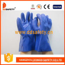 Glatte fertige PVC chemische Handschuhe, blaue Farbe (DPV116)